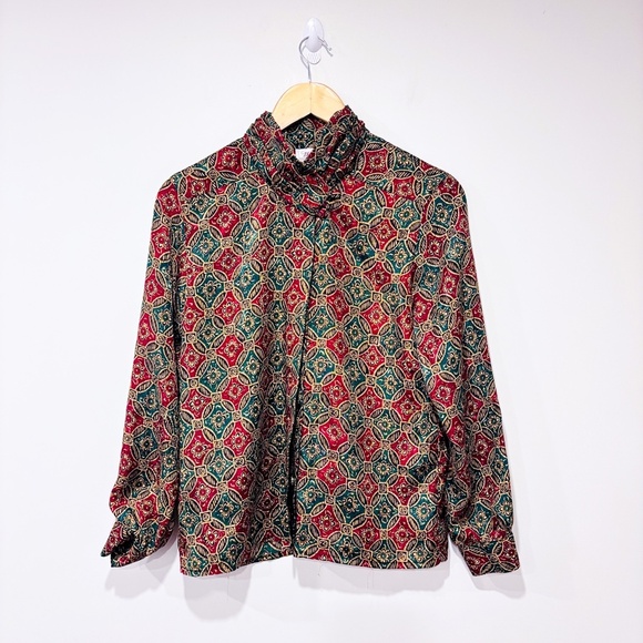 WORTHINGTON Vintage silky red and green floral shirt - Picture 1 of 8
